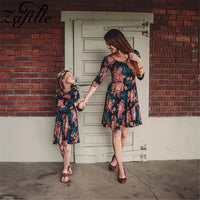 ZAFILLE Mom And Daughter Matching Clothes Three Quarter Spring Floral Mini Me Family Matching Outfits Mommy and daughter Dresses