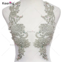 WRA-1006 Keering Hotsale Elegant Gold Wholesale Handmade Long Clause for Bridal Wedding Dress Beaded Bodice Patch Rhinestones