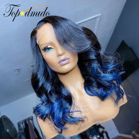 Topodmido Blue Ombre Color Indian Hair 13x6 Lace Front Wig Natural Hairline Loose Wave Remy Hair 13x4 Lace Front Human Hair Wigs