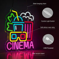 Movie Time Night with Popcorn LED Theater Art Neon Light