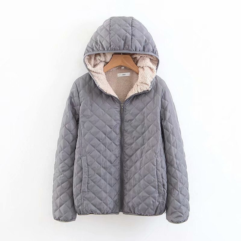 Women Autumn Winter Parkas Coat Jackets Female Lamb Hooded Plaid Long Sleeve Warm Winter Jacket S~3XL casaco feminino