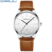 Mens Watches CRRJU Full Steel Casual Waterproof Watch for Man Leather Quartz Watch Men&#39;s Dress Calendar Watch Relogio Masculino