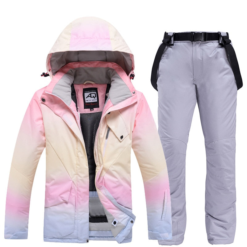 2022 New Fashion Color Matching Ski Suit Women Windproof Waterproof Jacket and Pants Suit