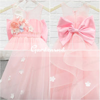 Puffy Pink Girl Ball Gown Dresses Tulle Flower Baby Baptism First Communion Dress Bow Knot Floweer Girl Dress Girl Wedding Dress