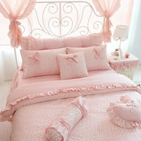 Cherry Printing 100 Cotton Bedding Sets King Queen Size Lace Bow Quilt/Duvet Cover Ruffles Bedspread Bed Skirt Linen Pillowcases