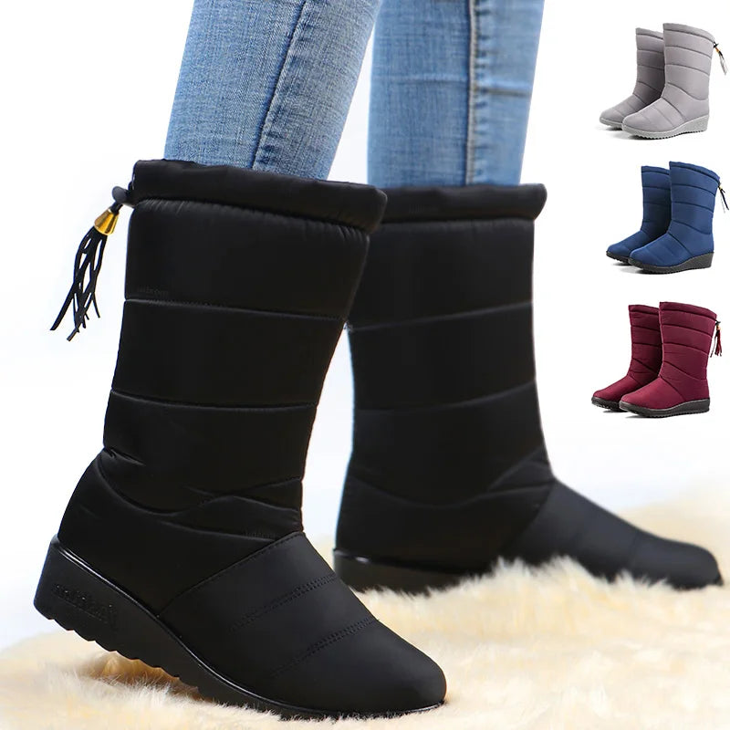 Women Boots Waterproof Winter Snow Ankle  Boots Fur Plush Down Warm Shoes Tassel Black Women Booties Fashion Botas Mujer Inviern