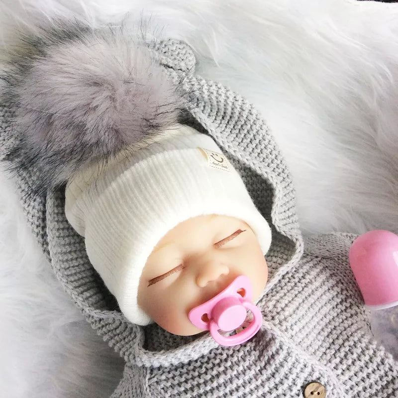 Winter Baby Boy Girl Artificial Pompom Knitted Hat Toddler Kids Caps With Pompon Newborn Photography  Props