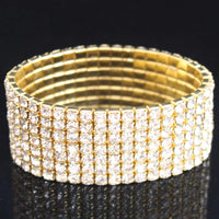 TREAZY 1-10 Rows Rhinestones Bridal Wedding Bangles Gold/Silver Color Crystal Stretch Bracelet Women Wristband Elastic Jewelry