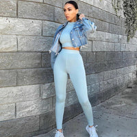 Winter Women Sport Fitness 2 Two Piece Set Outfits Long Sleeve Crop Tops Tshirt Leggings Pants Set Bodycon Tracksuits Women's