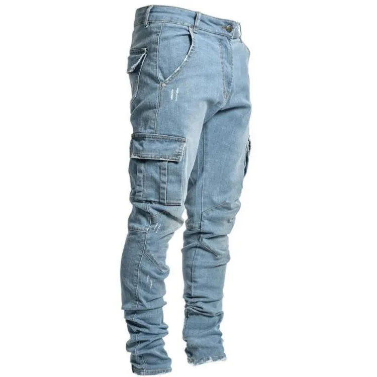 Slim Fit Straight Leg Custom Denim Jeans Men's Pencil Pants Fit Slim Skinny Solid Color Zipper Pockets Men Fashion Casual Jeans
