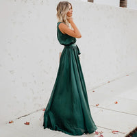 Women's Sexy V Neck Sleeveless Dress Lace Up Split Loose Long Maxi Dress Evening Party Dress Elegant Summer Beach Dress 2023