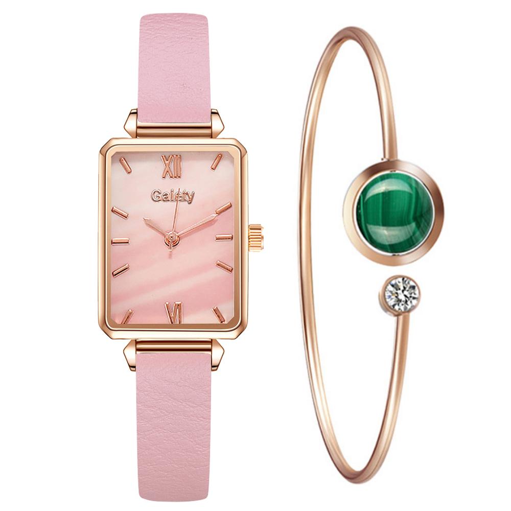 Gaiety Brand Women Watches Fashion Square Ladies Quartz Watch Bracelet Set Green Dial Simple Rose Gold Mesh Luxury Women Watches