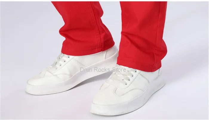 White Jeans Men Plus Size 36 38 40 Loose Oversized Red Trousers Stretched Denim Mens Casual Slim Fit Straight Elastic Man Pant