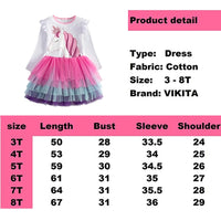 VIKITA Girls Princess Dresses Kids Cartoon Vestidos Children Autumn Dress Kids Dress for Girls Long Sleeve Unicorn Dresses