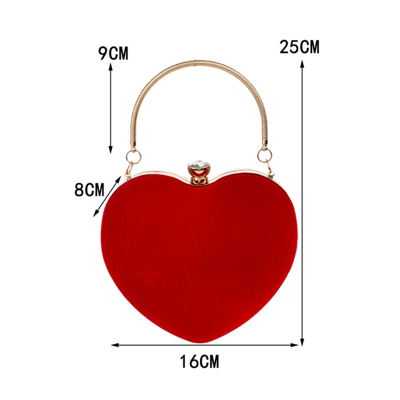 Red Heart Design Women Clutch Small Diamonds Golden Velvet Evening Bags Party Wedding Handbags Purse For Female