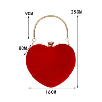 Red Heart Design Women Clutch Small Diamonds Golden Velvet Evening Bags Party Wedding Handbags Purse For Female