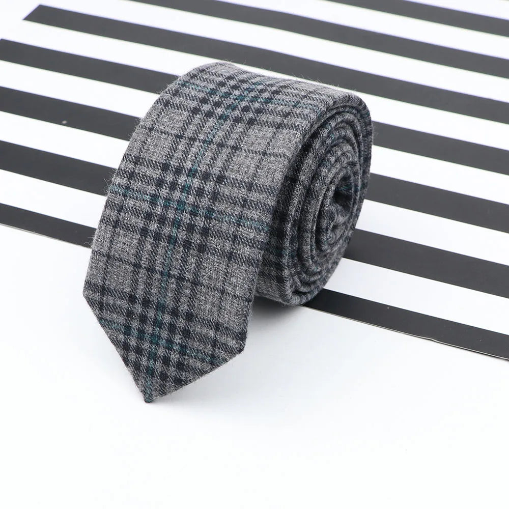 Men's  Business Diamond Check Tie Artificial Wool Cotton Dark Color Tie Striped Black Grey Necktie For Daily Accessory Paty Gift