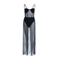 Push Up Padded Sexy Dress Women See-through Mesh Slip Dress High Split Leg High Waist Night Party Fashion Queen Maxi Dress 2019