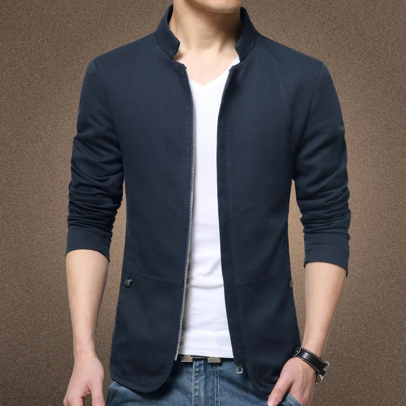 Mens Jacket Fashion Standing Collar Jacket Coats Men Slim Fit Business Casual Male Jackets Men Clothing Plus Size M-5XL Solid