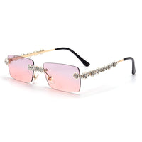 Rimless Diamond Sunglasses Women 2021 Rectangle Steampunk Sun Glasses Crystal Vintage Rhinestone Glasses Eyewear UV400 Oculos