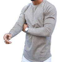 T-shirt Long Sleeve Slim Top Cotton Blend Men Stripe Plaid Print Male Pullover Sweater for Autumn Men clothing Casual Streetwear