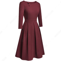 Autumn Chic One Button Hollow Brief Solid Color Charming Sexy Party Office Swing A-Line Dress HA223