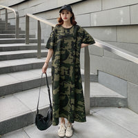 Loose Casual T Shirt Maxi Dress Women Summer 2022 Vestido Mujer Camouflage Dresses with Side Pockets for Home Long Cotton Tees
