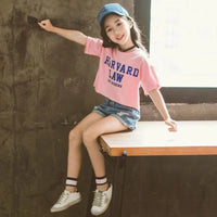 2023 Kids Girls Clothes Set Summer Short Sleeve T-shirt + jeans shorts hot pants Outfits Baby Clothing 4 5 6 7 8 9 10 11 12 year