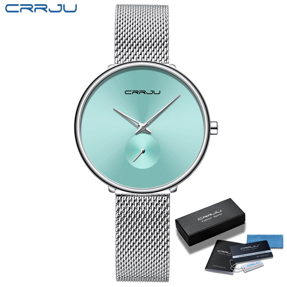 CRRJU Fashion Women Watch Luxury Casual Simple Ladies Daily Dress Mesh Wristwatch Minimalist Waterproof Quartz Female Clock