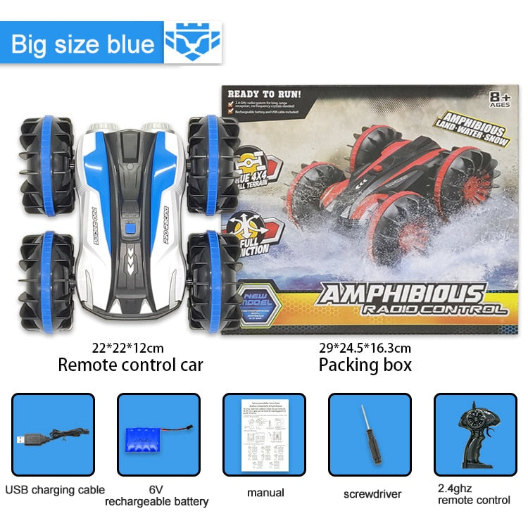 360 Rotate Rc Cars Remote Control Stunt Car 2 Sides Waterproof Driving On Water And Land Amphibious Electric Toys For Children