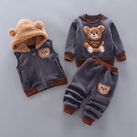 Baby Boys And Girls Clothing Set Tricken Fleece Children Hooded Outerwear Tops Pants 3PCS Outfits