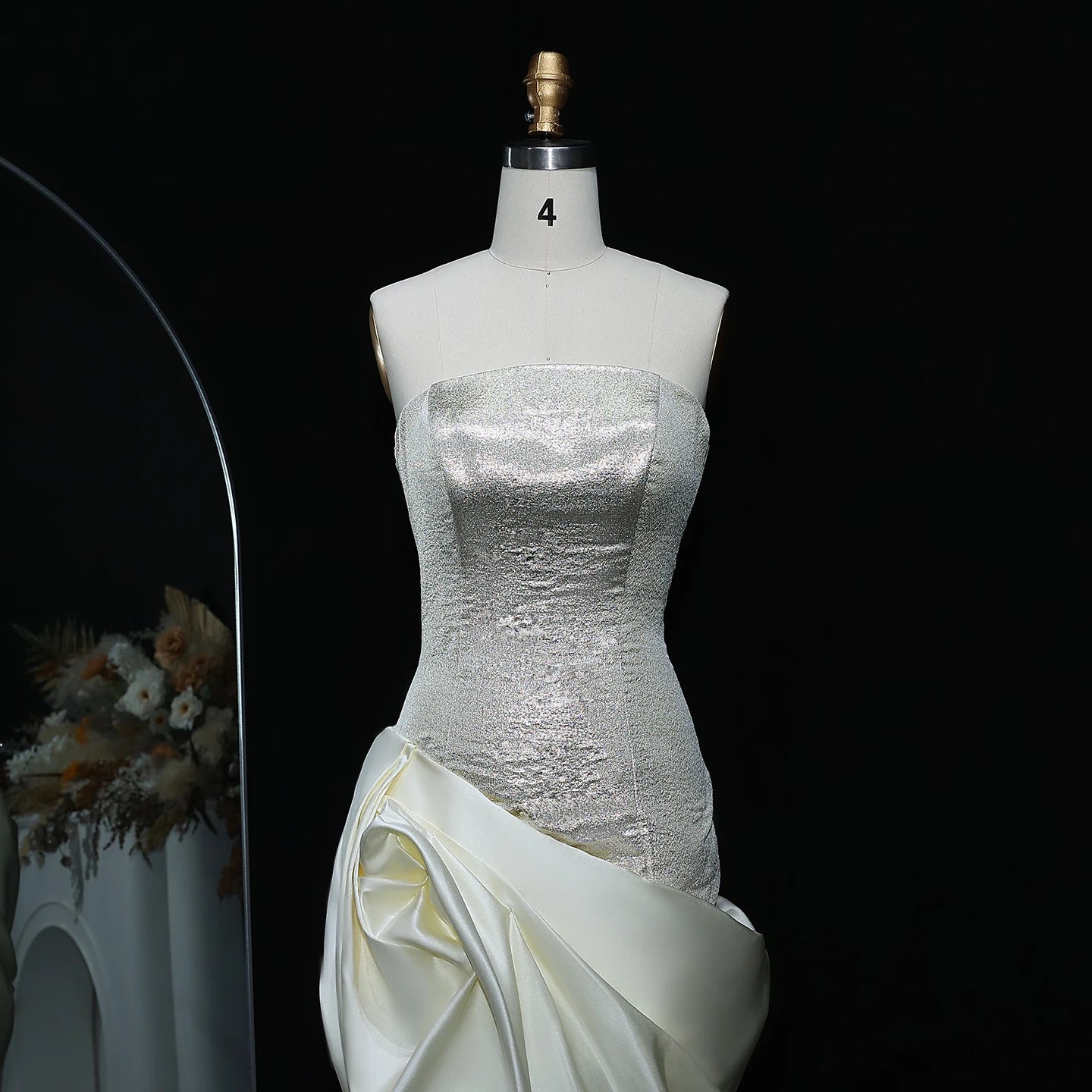Sharon Said SF416 Dubai Strapless Formal Elegant Evening Dress Ruffles Pleat 3D Flowers Mermaid Silhouette Satin Women Wedding