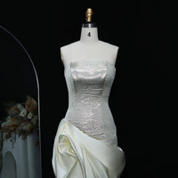 Sharon Said SF416 Dubai Strapless Formal Elegant Evening Dress Ruffles Pleat 3D Flowers Mermaid Silhouette Satin Women Wedding
