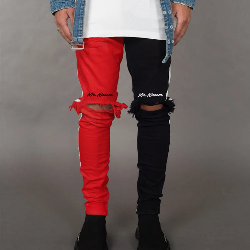 2024 Spring Autumn Winter Custom Fashion  Elasticity Top Grade Stylish Pant Skinny  Ripped Denim Men Jeans