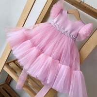 Pageant Formal Bridesmaid Dresses Girls Tulle Fluffy Wedding Princess Dress For Kids Elegant Children Birthday Party Prom Gown