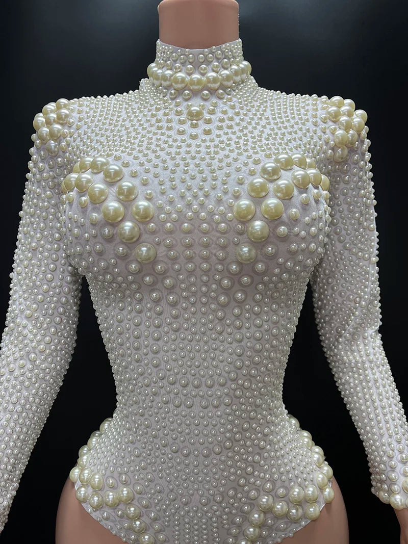 Novance Y1624-B Manufacturers for Customs Clothes Women's Bodysuits 2024 Sexy Club Long Sleeves Women Party Outfits With Pearls