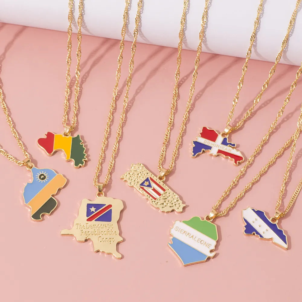 New Fashion Country Map Flag Necklace for Woman Man Liberia Haiti Jamaica Ghana Guinea Nigeria Alloy Pendant Chain Jewelry 2020