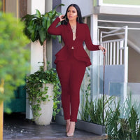 White Blazer 2 Piece Set Women Winter Work Wear Full Sleeve Ruffles Blazers Pencil Pants Suit Two Piece Set Office Lady Outfits