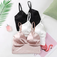 Women's Tube Top Silk Comfortable Crop Top Sexy Camisole Wireless Summer V-Neck Sleeveless Underwear