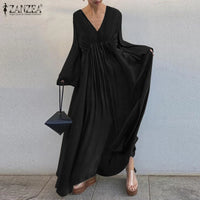 Vintage Solid Shirt Dress Women Spring Sundress ZANZEA Casual Long Sleeve Maxi Vestidos Female V neck Baggy Robe  7