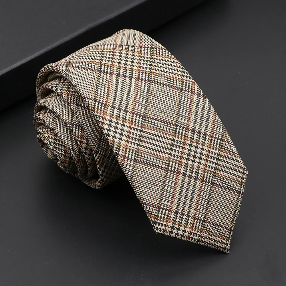 Mens Classic Cotton Ties High Quality Handmade Skinny 6CM Neck Tie Plaid Solid Color Striped Narrow Business Shirt Accessories