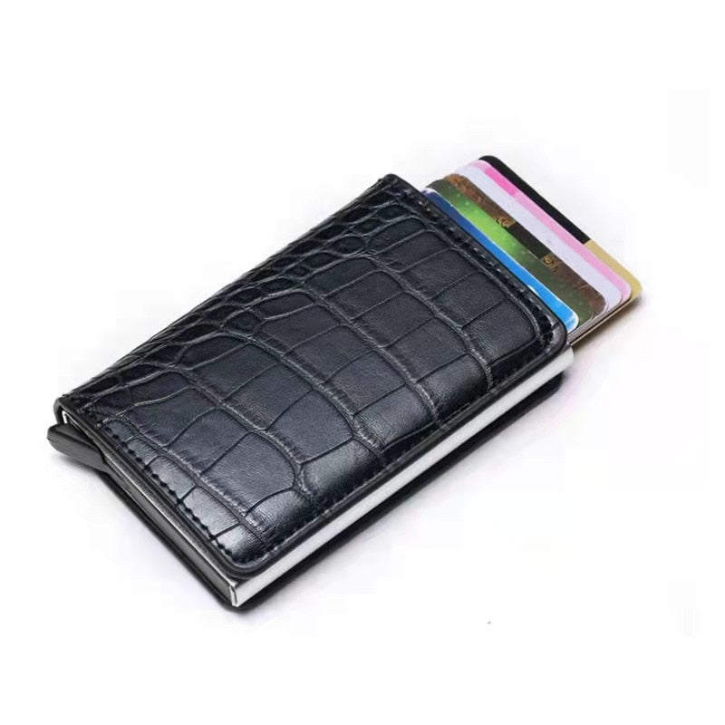 Men Smart Wallet Rfid Safe Anti-theft Holder Women Small Purse Bank ID Cardholder Metal Thin Case Black PU Leather Card Clip Bag