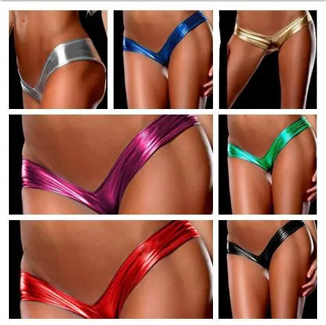 new European and American sexy lingerie night scene imitation PU leather bright ladies shorts women's underwear 16 colors new