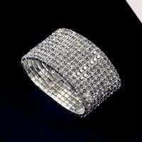 TREAZY 1-10 Rows Rhinestones Bridal Wedding Bangles Gold/Silver Color Crystal Stretch Bracelet Women Wristband Elastic Jewelry