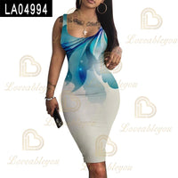 Robe Femme Women Lady V-Neck Pencil Dress Solid Color Backless 3D Print Bodycon Slim Slip Dress Summer Beach Sundress