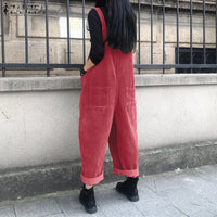 Kaftan Corduroy Overalls Women's Spring Jumpsuits ZANZEA 2025 Casual Suspender Harem Pants Female Solid Rompers Femme Oversize