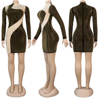 BH232 Women Sexy Hot Diamond Patchwork Pearl Evening Party  Dress
