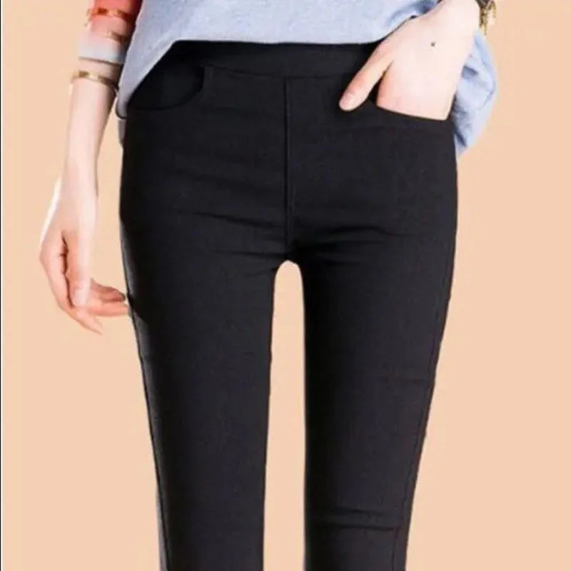 2022 Autumn Spring New Black leggings Casual Elastic High Waist stretch feet pants women's Metal Buttons was thin Pencil Pants