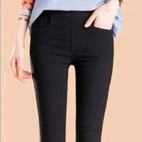 2022 Autumn Spring New Black leggings Casual Elastic High Waist stretch feet pants women's Metal Buttons was thin Pencil Pants