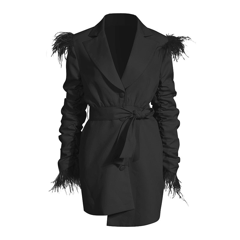 TWOTWINSTYLECasual Ruched Blazer Dress For Women Notched Long Sleeve High Waist